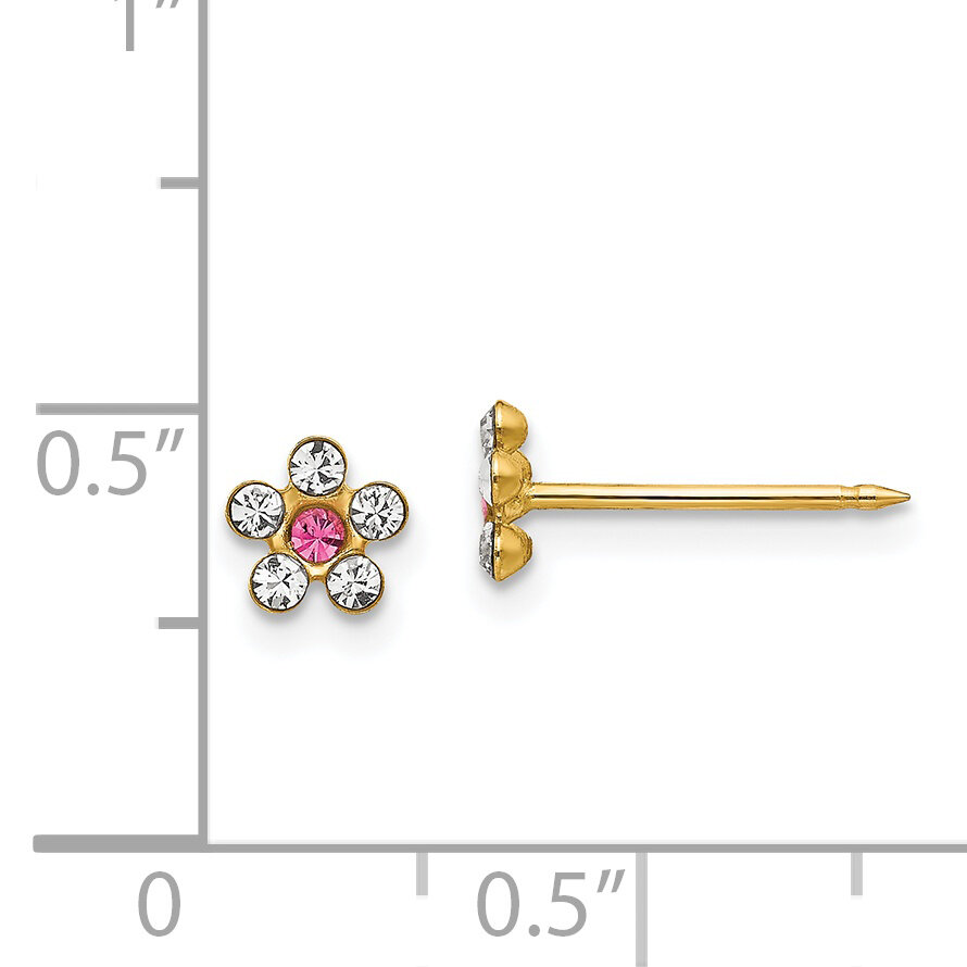 Clear &amp; Rose Crystal Flower Earrings 14k Gold 226E, MPN: 226E,