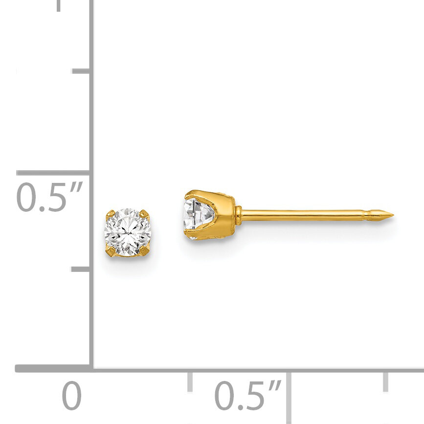 3mm Cubic Zirconia Post Earrings 24k Gold-plated 32E