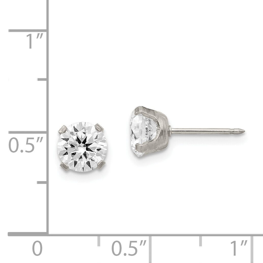 7mm Cubic Zirconia Post Earrings Stainless Steel Polished 353E