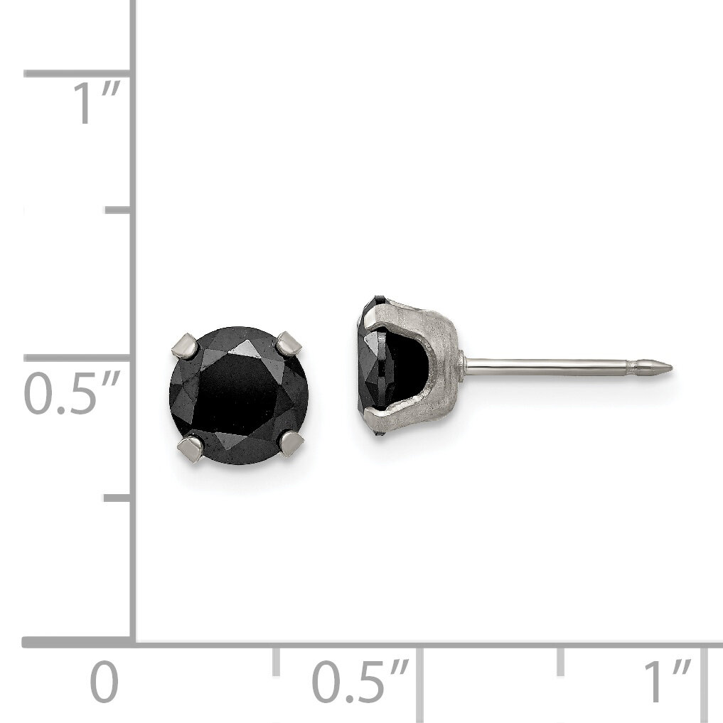 7mm Black Cubic Zirconia Earrings Stainless Steel Polished 357E
