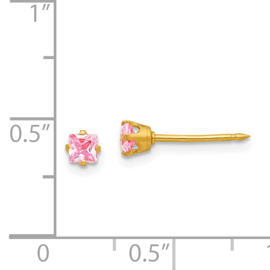 3mm Square Pink Ice Earrings 14k Gold 470E