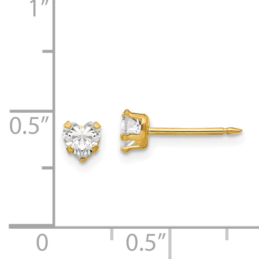 4mm Clear Heart Cubic Zirconia Earrings 14k Gold 472E