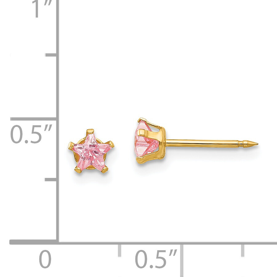 4mm Pink Star Cubic Zirconia Earrings 14k Gold 473E