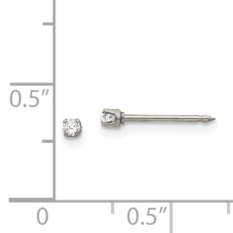 2mm Cubic Zirconia Post Earrings Stainless Steel Polished 53E