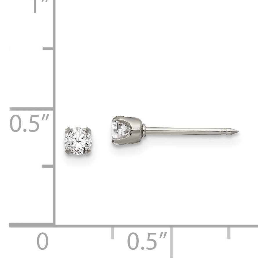 3mm Cubic Zirconia Post Earrings Stainless Steel Polished 54E