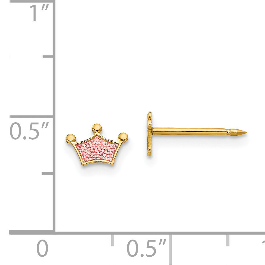 Epoxy Fill Pink Crown Earrings 14k Gold 844E