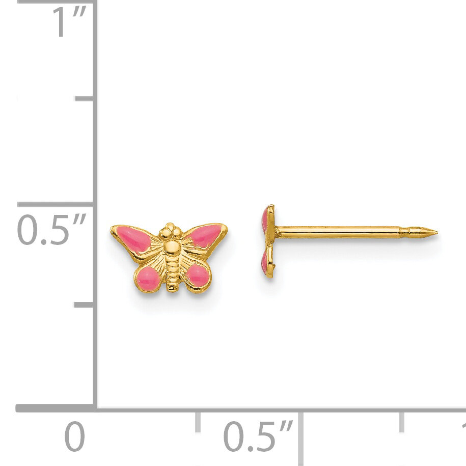 Epoxy Fill Pink Butterfly Earrings 14k Gold 847E