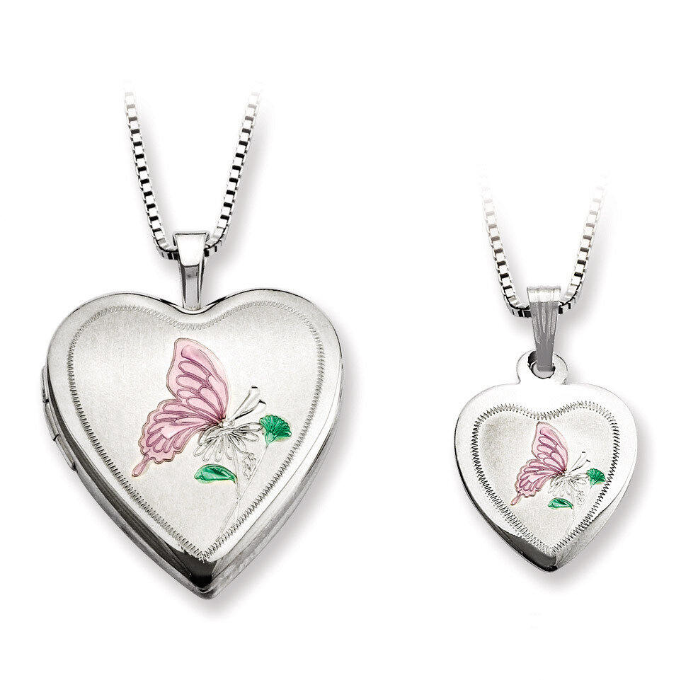 Butterfly Heart Locket & Pendant Set Sterling Silver Polished and Satin QLS440SET