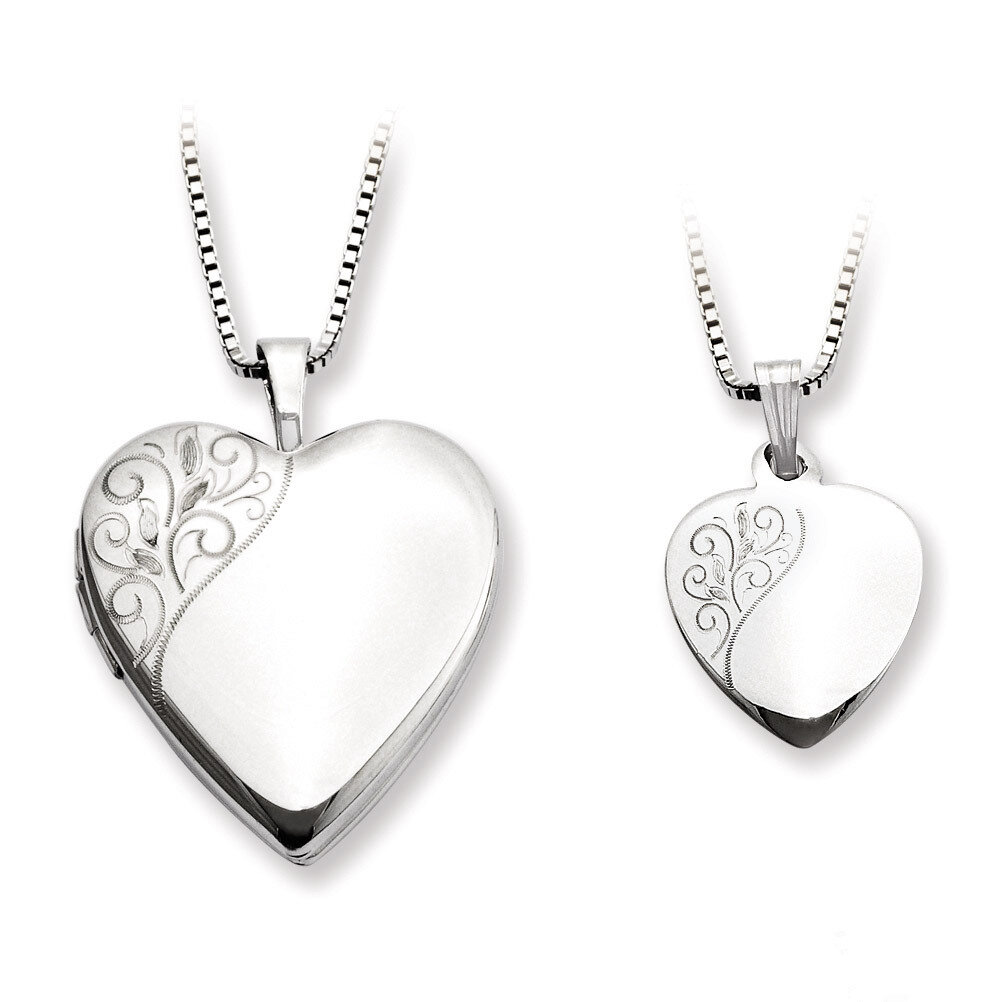 Polished Swirl Design Heart Locket & Pendant Set Sterling Silver QLS457SET