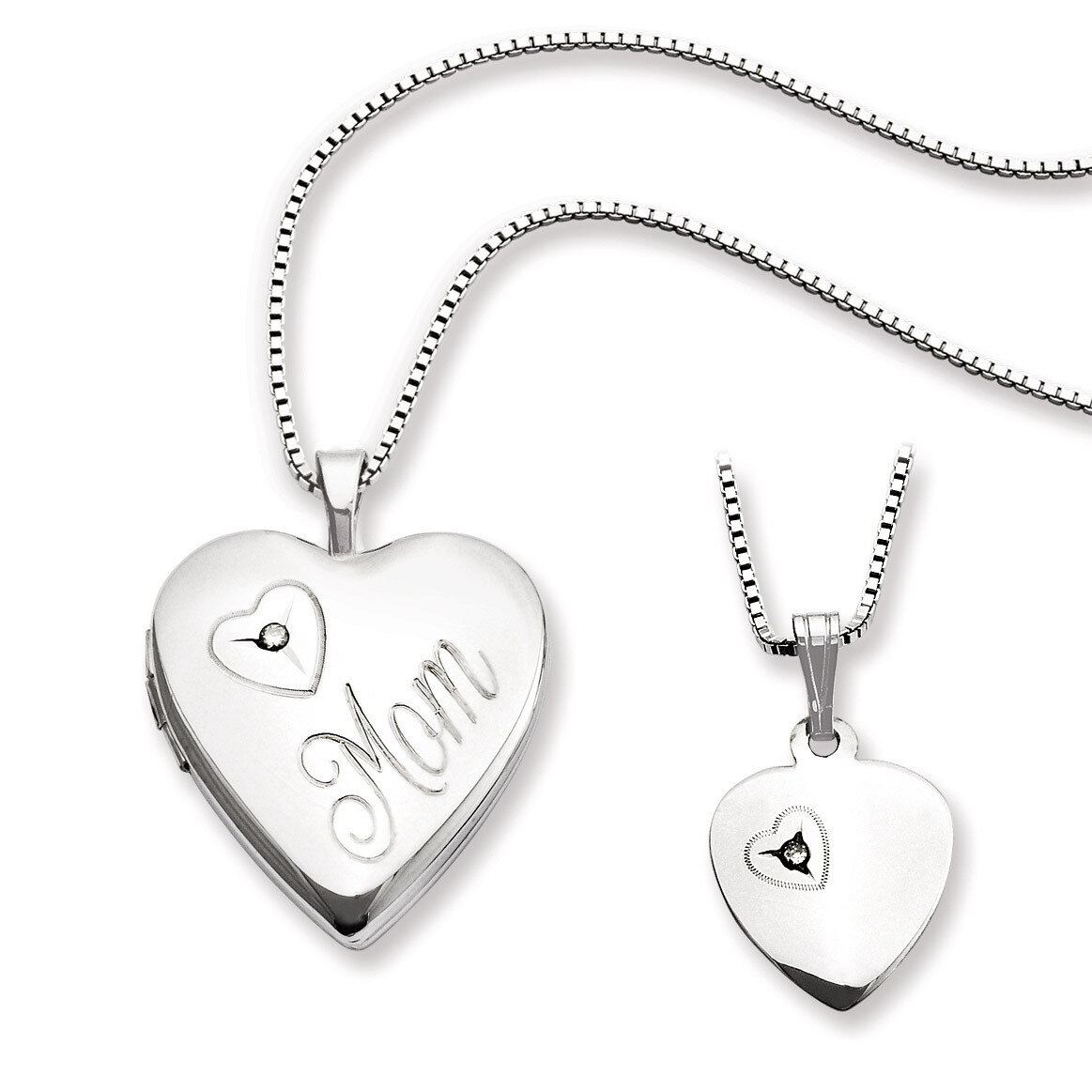 Polished Heart Locket & Pendant Set Sterling Silver with Diamonds QLS458SET
