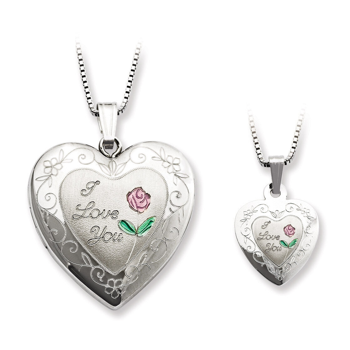 Rose I Love You Heart Locket & Pendant Necklace Sterling Silver QLS461SET