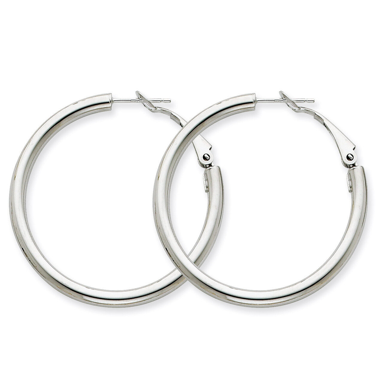 3x30mm Polished Round Hoop Earrings 14k White Gold PRE223W