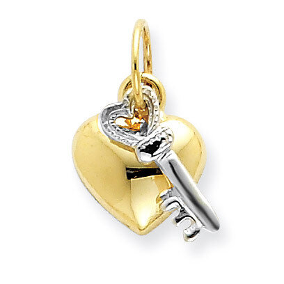 Heart & Key Charm 14k Two-tone Gold D603