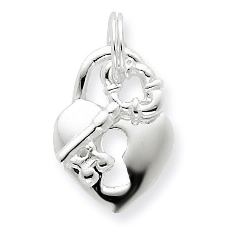 Heart &amp; Key Charm Sterling Silver QC4602