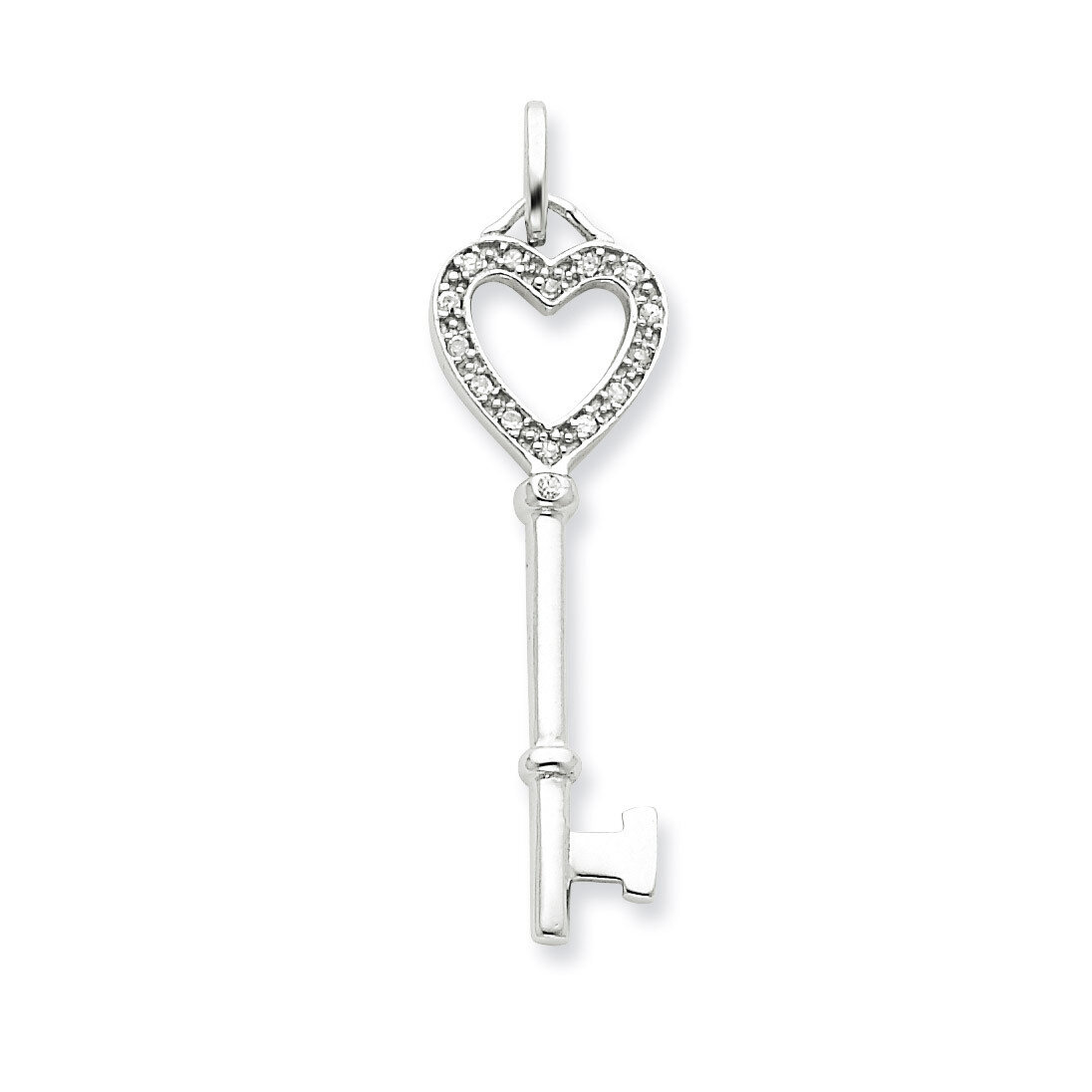 Cubic Zirconia Heart Key Pendant Sterling Silver QP1539