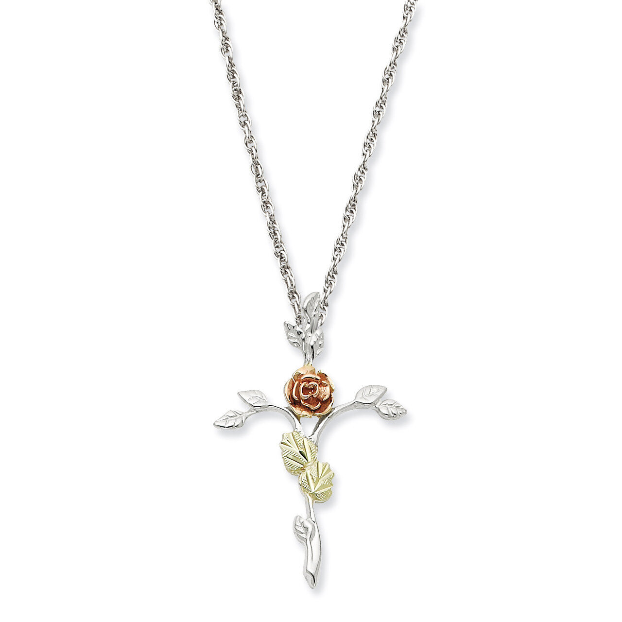 Rose Cross Necklace Sterling Silver & 12k Gold QBH162-18