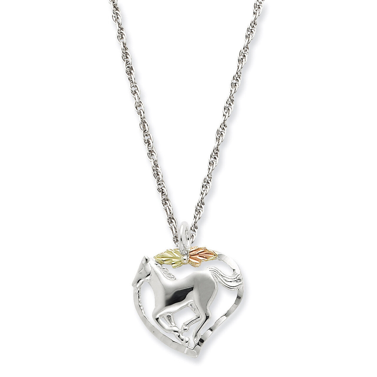 Horse In Heart Necklace Sterling Silver & 12k Gold QBH168-18