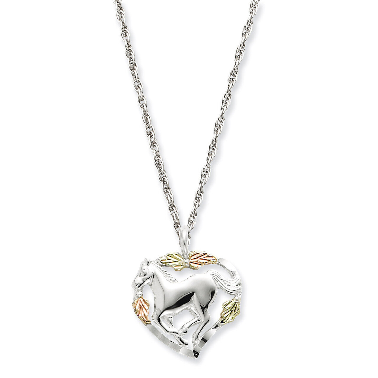 Horse In Heart Necklace Sterling Silver &amp; 12k Gold QBH170-18