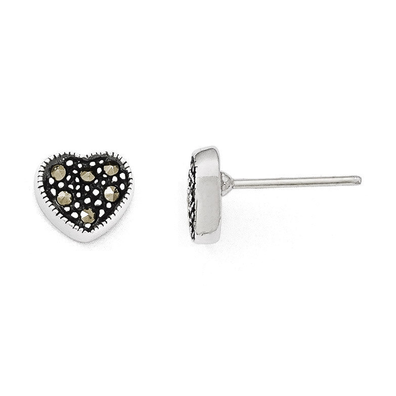 Marcasite Heart Earrings Sterling Silver QE3407