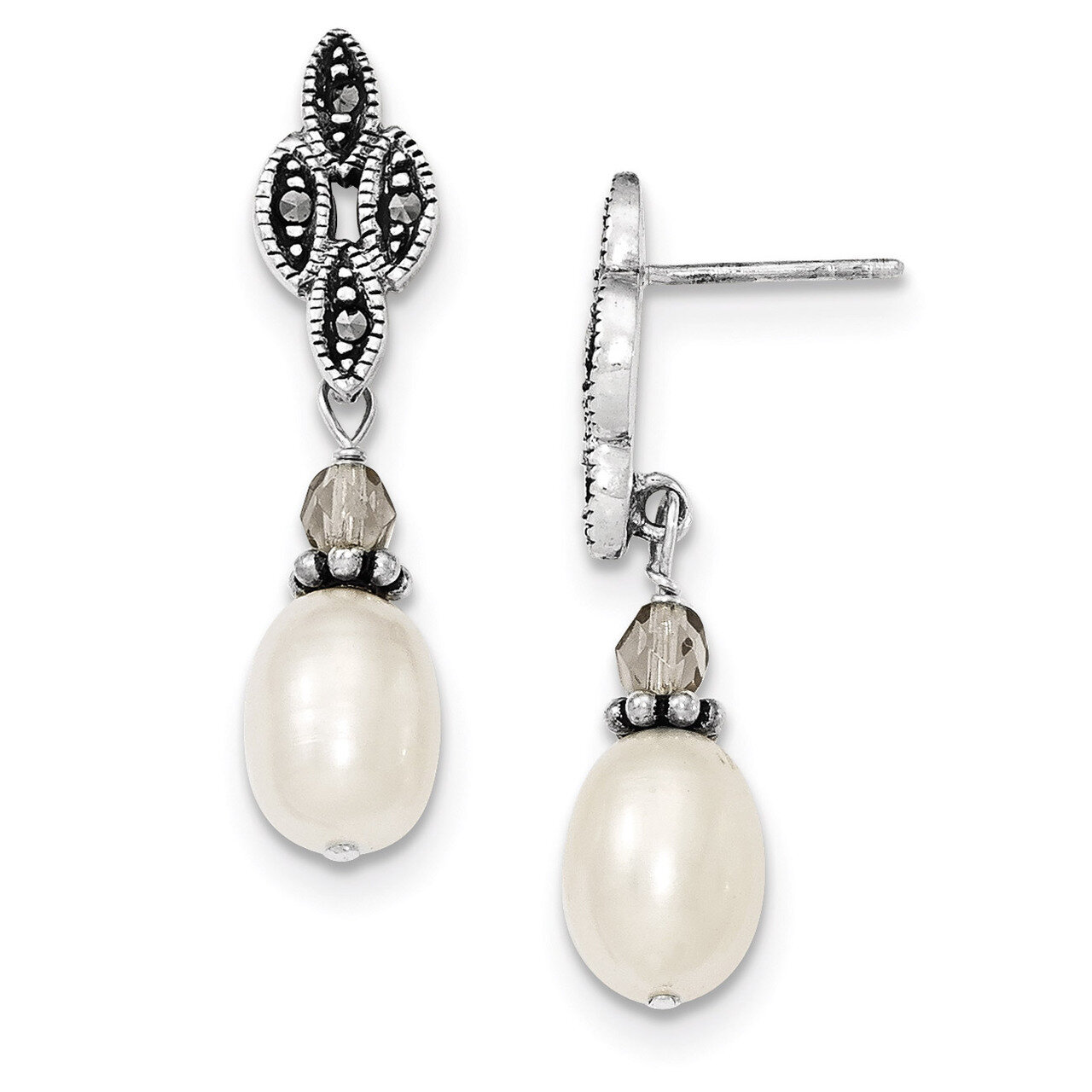 Crystal Bead with Cultured Pearl Fancy Post Drop Earrings Sterling Silver QE9355