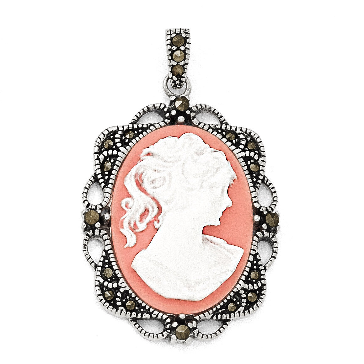 Marcasite Plastic Cameo Pendant Sterling Silver QP1267