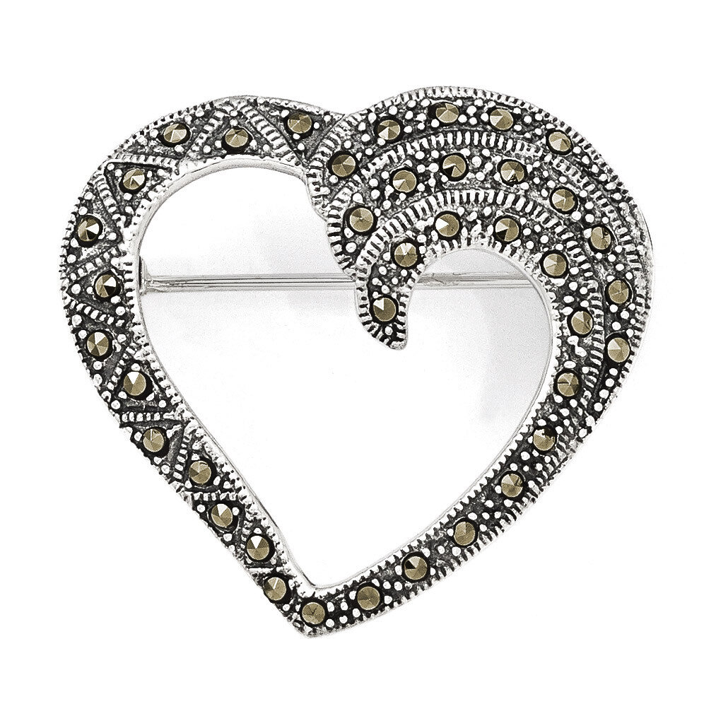 Marcasite Heart Pin Sterling Silver QP332
