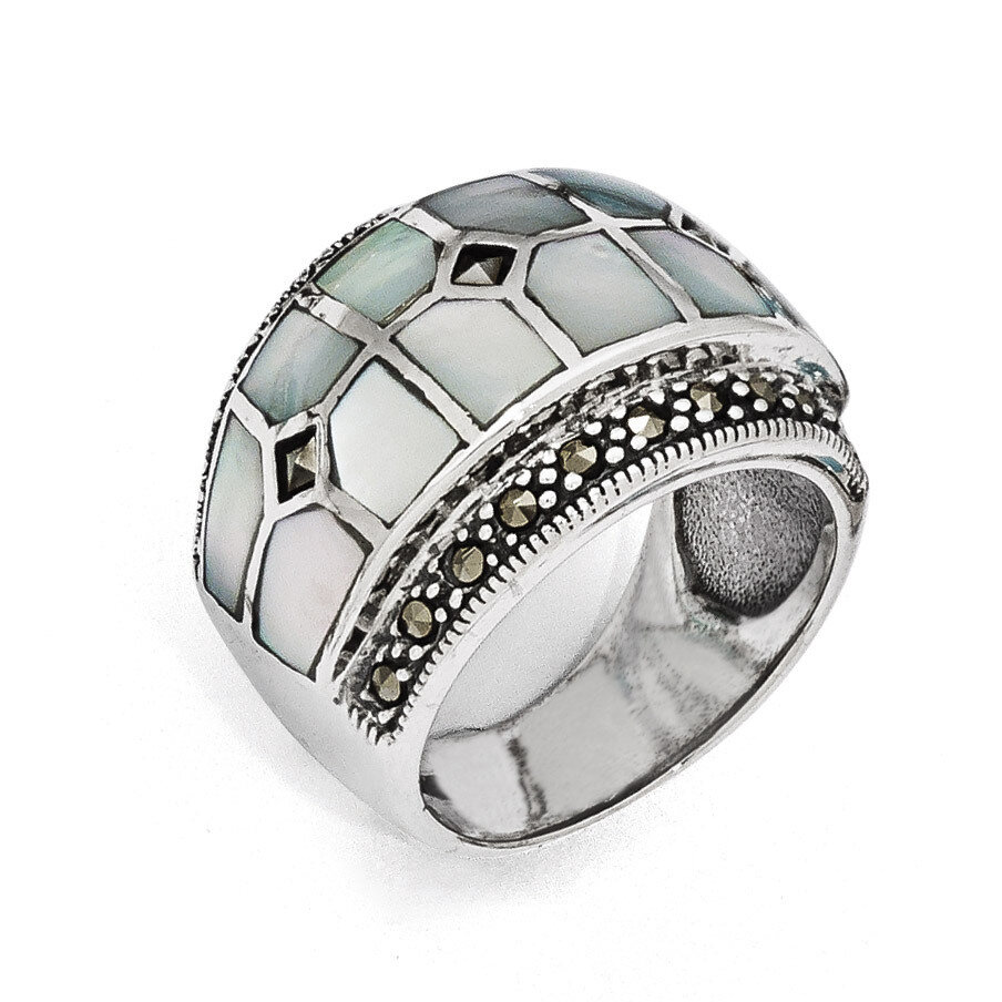 Marcasite & Mother of Pearl Ring Sterling Silver QR1471-6