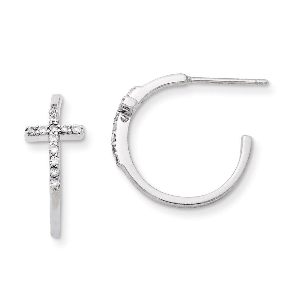 Sideways Cross Hoop Earrings Sterling Silver with Diamonds QE11083, MPN: QE11083, 191101641961