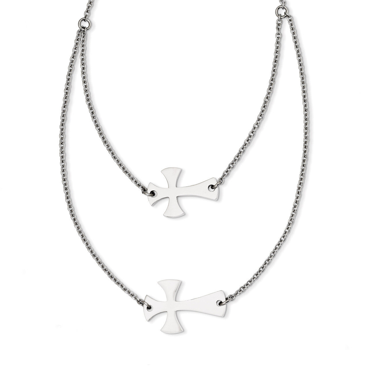 Sideways Cross Layered Necklace Stainless Steel Double SRN1185