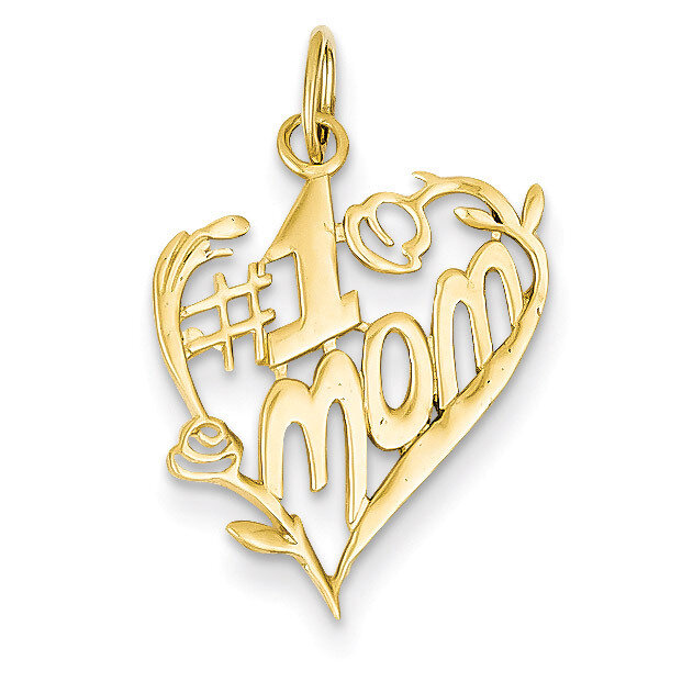 #1 Mom Heart Charm 14k Gold A9108