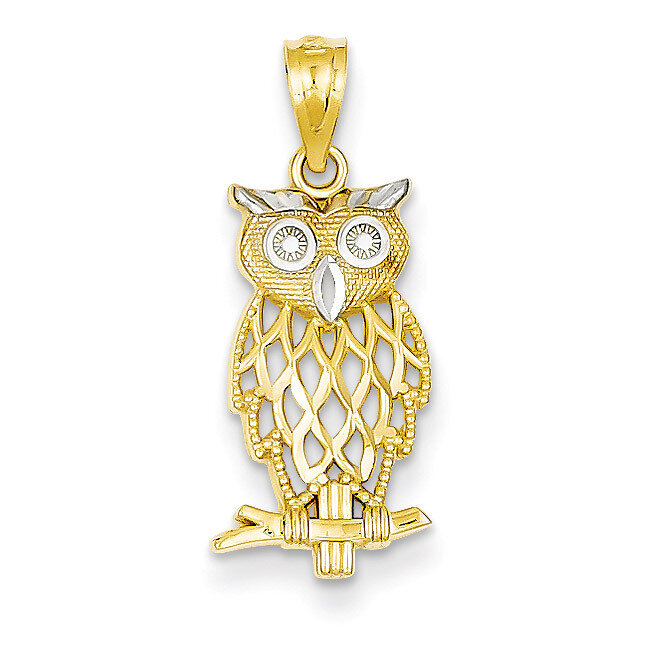 Owl Pendant 14k Gold & Rhodium C3495