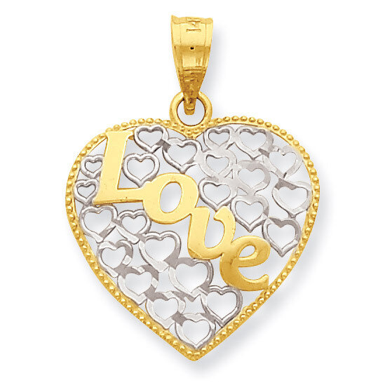 Diamond-cut Love Heart Pendant 14k Gold with Rhodium K3985