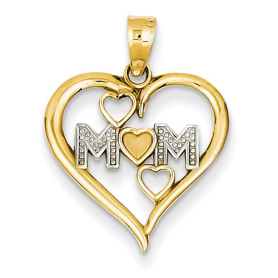 Diamond-cut Mom Heart Pendant 14k Gold & Rhodium K4068