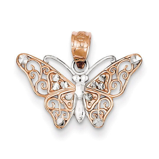 Rose Gold &amp; Rhodium Diamond-cut Butterfly Pendant 14K K4237, MPN: K4237, 886774194479