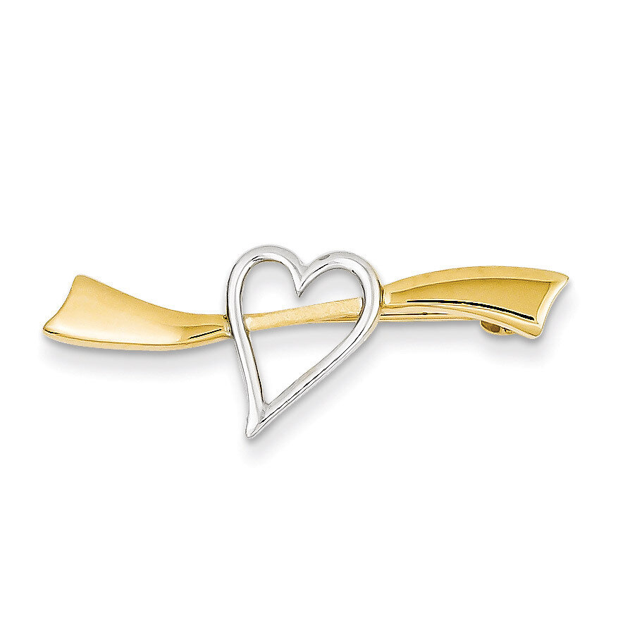 Solid Satin Polished Heart Pin 14k Gold &amp; Rhodium K733, MPN: K733, 869786091608