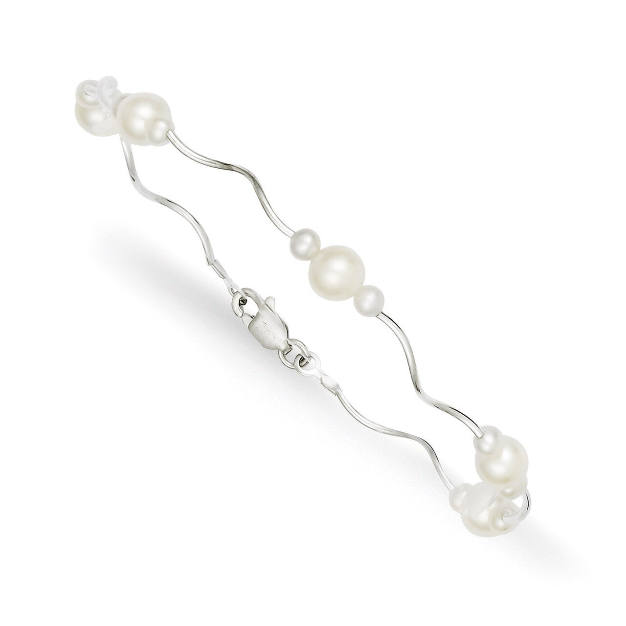 Spiral and Cultured Pearl Bracelet Sterling Silver QB249, MPN: QB249, 191101180972