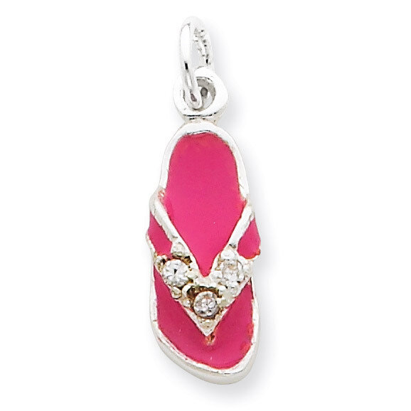 Diamond and Pink Enameled Flip Flop Charm Sterling Silver QC4840