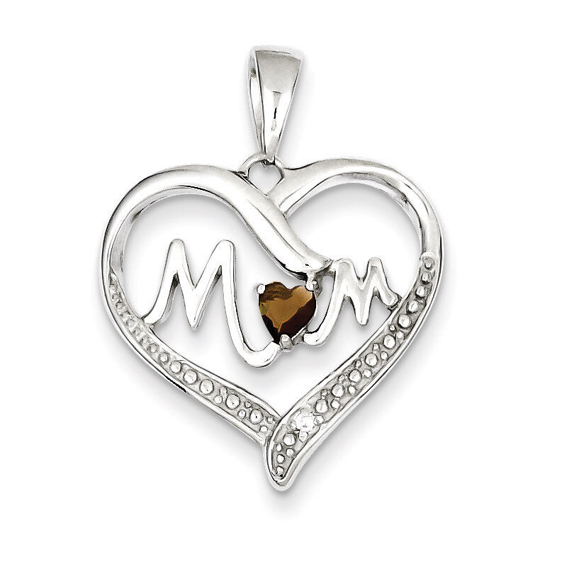 Smokey Diamond Mom Heart Pendant Sterling Silver QC5992