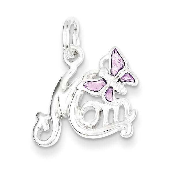 Polished Mom Butterfly Enameled Charm Sterling Silver QC6756
