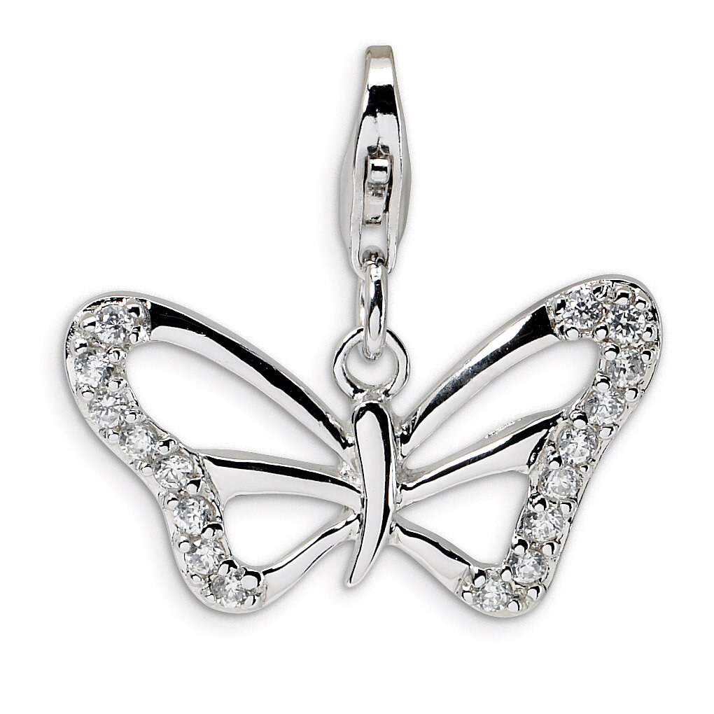 Diamond Polished Butterfly with Lobster Clasp Charm Sterling Silver QCC378