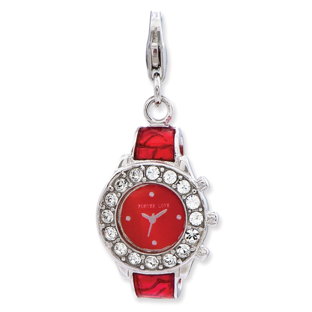 Enameled 3-D Watch with Lobster Clasp Charm Sterling Silver QCC821