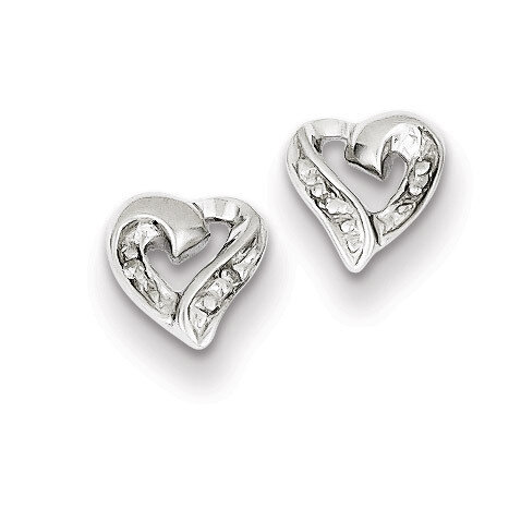Diamond Heart Post Earrings Sterling Silver QDX288, MPN: QDX288, 883957580906