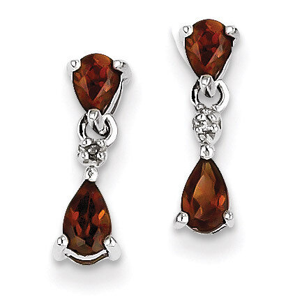 Pear Garnet &amp; Diamond Post Earrings Sterling Silver QDX632, MPN: QDX632, 883957536767