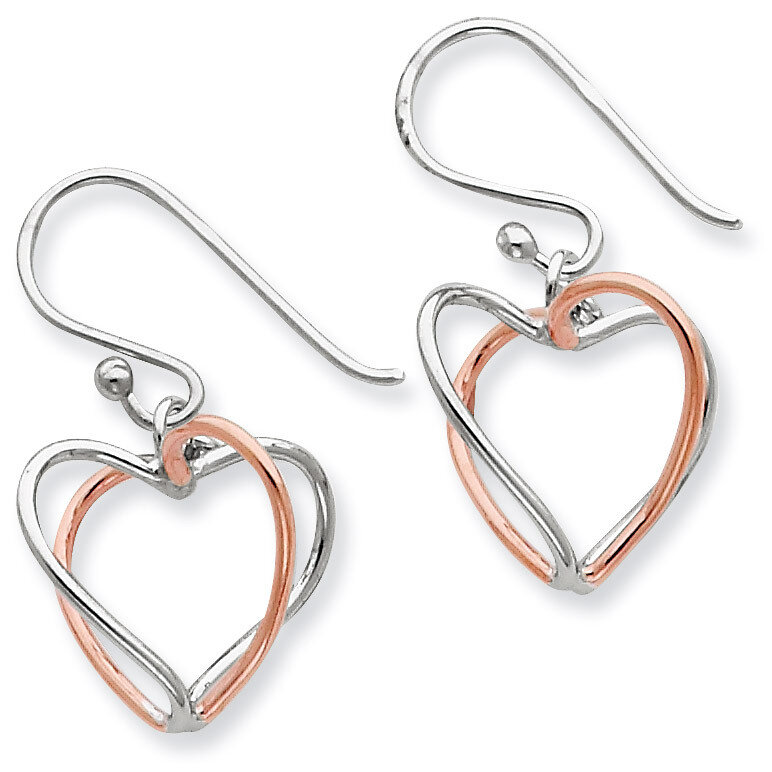 Rose Vermeil Heart Dangle Earrings Sterling Silver QE7233, MPN: QE7233, 886774247069