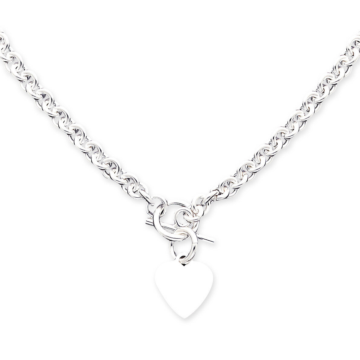 Heart Disc on Fancy Link Toggle Necklace Sterling Silver Engravable QG1149-18