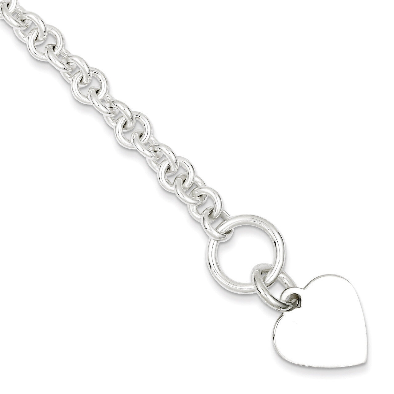 Heart Disc on Fancy Link Toggle Bracelet Sterling Silver Engravable QG1149-7.75