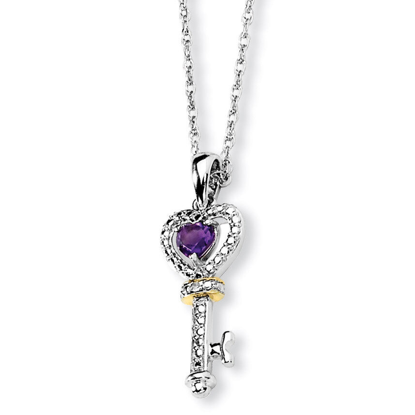 14k Gold Amethyst and Diamond Key Necklace Sterling Silver QG2710-17