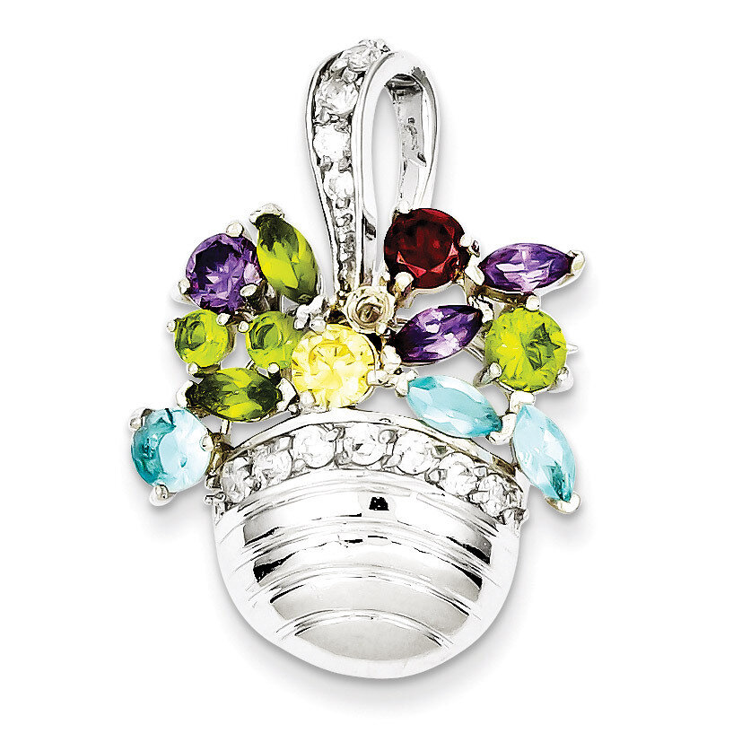 Multi-colored Gemstone Basket Pendant/ Pin Sterling Silver QP901, MPN: QP901, 886774201894