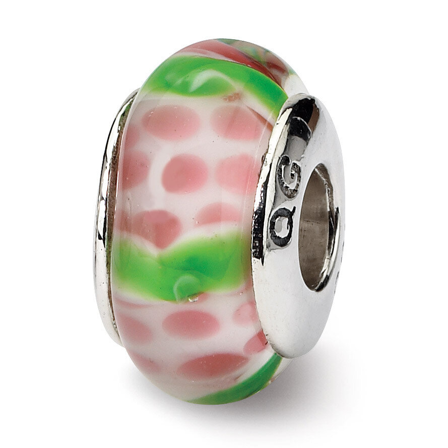 Pink Green Hand-blown Glass Bead Sterling Silver QRS600, MPN: QRS600, 883957725109