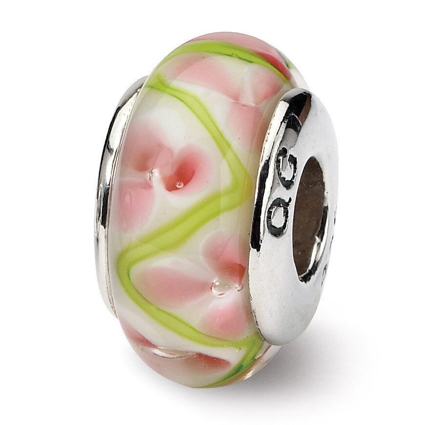 Pink Green Hand-blown Glass Bead Sterling Silver QRS602, MPN: QRS602, 883957725123